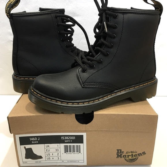 Dr. Martens Junior 1460 Softy T Leather Lace Up Black Ankle Boots - Picture 1 of 16